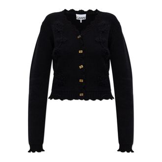 Ganni Cardigans, female, Black, Size: XS Crochet Applique Cardigan