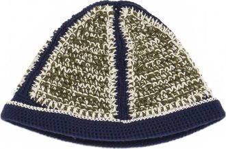 Nicholas Daley Hand-Crocheted Bucket Hat In Navy/ecru/olive