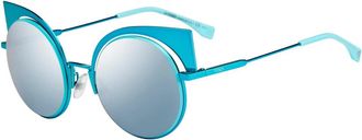 Fendi Eyeshine Zonnebril in Turquoise/Blauw - Dames - Zonnebrillen - Blauw - 53 MM - Accessoires