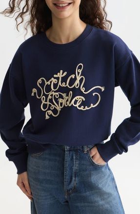 Scotch & Soda Ribbon Embroidered Logo Sweatshirt in Peacoat at Nordstrom, Size X-Large