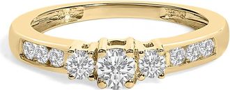 House of Brilliance 10K Yellow Gold 1/2 Cttw Diamond Three Stone Ring