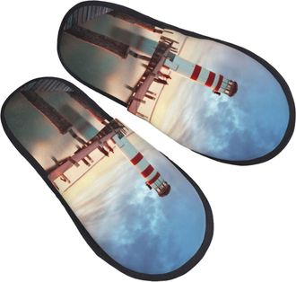 Generic Warm Slipper Sunset At Docks Lighthouse Home Slipper Unisex House Shoes Non-Slip Scuff Slippers For Bedroom Travel Hotel L