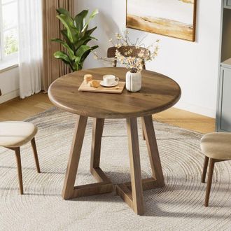 Tribesigns Tribesigns Small Round Dining Table for 2-4 People, 80cm Kitchen Table for Dining Room, Living Room, Brown (Only Table)