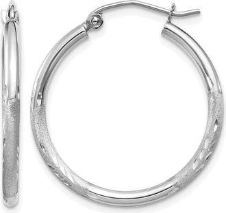 Diamond2Deal 14k Gold Satin & Diamond-cut 2x25mm Round Hoop Earrings