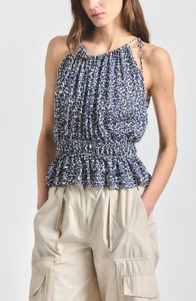 Derek Lam Avery Floral Print Smock Top in Marshmallow/Navy at Nordstrom, Size X-Large
