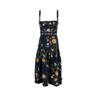 Agua Bendita Embroidered Linen Midi Dress - female - Agua by Agua Bendita - Summer Dresses - Blue - XS - Dresses
