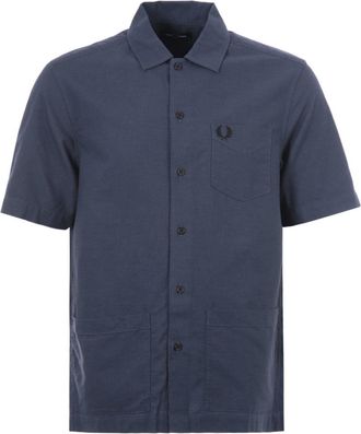 Fred Perry Mens Fred Perry Pocket Detail Oxford Short Sleeve Shirt in Navy