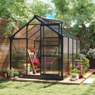 OUTSUNNY Walk-In Polycarbonate Greenhouse Plant Grow Galvanized Aluminium in Light Grey