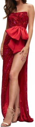 Sherri Hill Strapless Bow Dress In Red/fuchsia