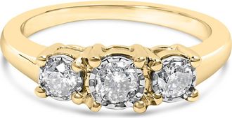 House of Brilliance 10K Gold 1/2 Cttw Round Diamond Three Stone Illusion Plate Ring in Yellow Gold at Nordstrom, Size 9