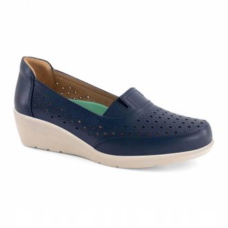 Andrea Womens Wedge Loafer Leather In Navy Blue