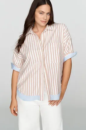 Maeve Mabel Contrast Boxy Oxford Shirt Top