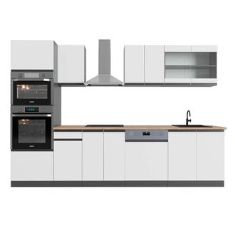 Vicco Mueble De Cocina R-line, Blanco/antracita, 300 Cm Con Armario Alto, Et Roble