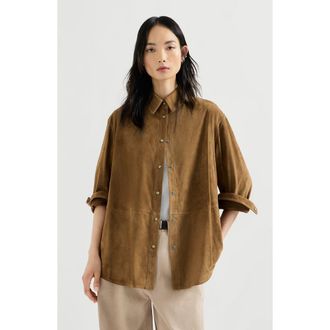 Brunello Cucinelli Suede shirt with monili in Light Brown at Nordstrom, Size 38 It