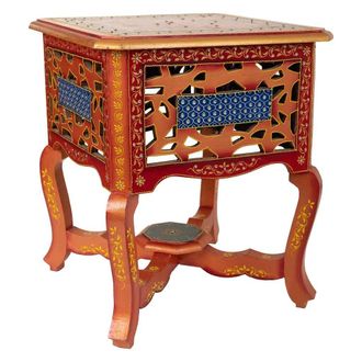 Wanderlust Deco Wanderlust Deco - Mesita De Madera Pintado Artesanal De 1 Caj&oacute;n Marr&oacute;n 38x38x44,5