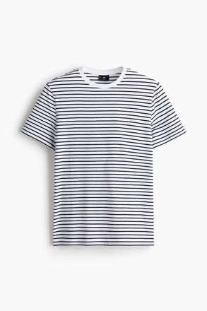 H&M T-Shirt in Slim Fit - Weiss/Schwarz Gestreift
