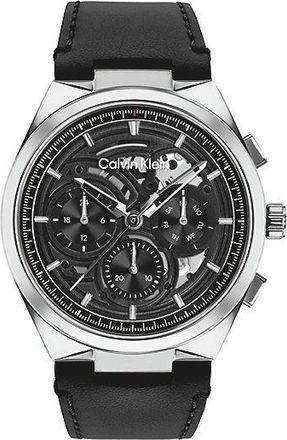 Calvin Klein Reloj Esqueleto Con Correa De Piel Multifunci&oacute;n