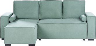 Beliani 3 Seater Corner Sofa Bed Light Green Fabric Upholstery Right Handed with Storage Armrests Reversible Modern Style Living Room EDANE