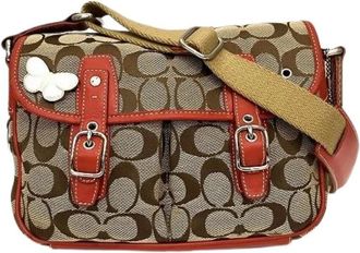 Coach Pre-owned Cross Body Bags, female, Brown, Size: ONE SIZE Pre-owned Signature Canvas Leather Shoulder Bag