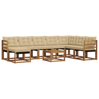 vidaXL Conjunto De Sof&aacute;s De Exterior Con Coj&iacute;n 9 Pcs Natural Y Beige Vidaxl