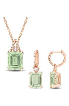 Delmar Emerald-Cut Green Quartz Earrings & Necklace Set at Nordstrom Rack