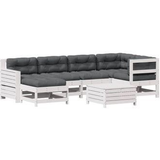 vidaXL Set Muebles Jard&iacute;n 7 Pzas Con Cojines Madera Maciza Pino Blanco Vidaxl