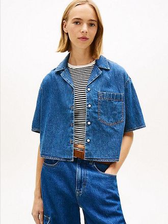 Tommy Hilfiger Relaxed Fit Chambray Cropped Shirt