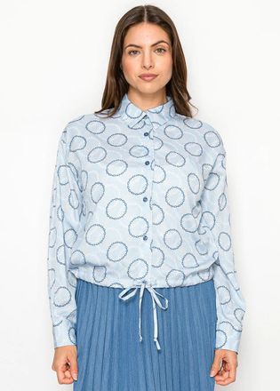 YAL New York Light Blue Chain Print Blouse with Drawstring Hem
