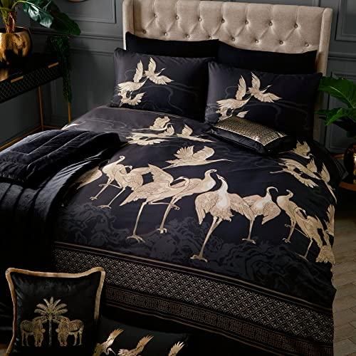 Laurence Llewelyn-Bowen Bettwäsche-Set für King-Size-Betten (220 x 230 cm), orientalischer Kranich-Vogel-Tierdruck, schwarzes Luxus-Bettwäsche-Design, Kireina-Kollektion, Sch ab 71,54 €