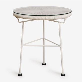 Sklum Sklum - Tavolino da giardino rotondo &Oslash;45 cm in acciaio e vimini sintetico Acapulco
