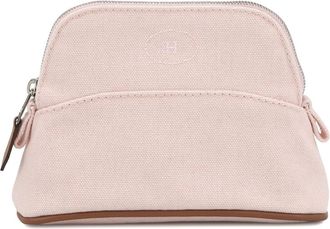 Herm&egrave;s Kara Light Pink Rose Purple Canvas Leather Pouch (Pre-Owned)