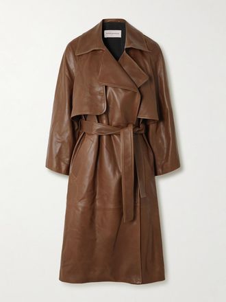 Nour Hammour Trench In Pelle Con Cintura Cisely - Marrone