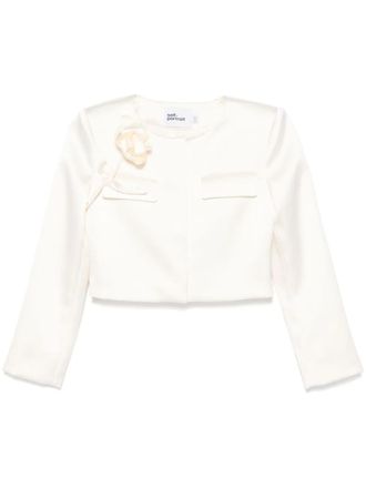 Self Portrait 3D-flower satin jacket - White