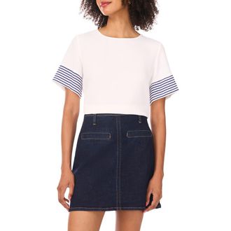 Vince Camuto Stripe Sleeve Top in New Ivory at Nordstrom, Size X-Large