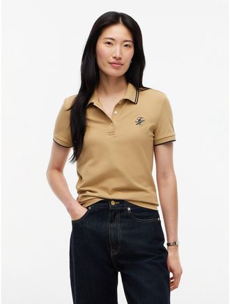 Tommy Hilfiger Womens Script Monogram Tipped Polo - Classic Khaki - XL