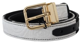 Dolce & Gabbana Womens White Black Patchwork Gold Metal Buckle Belt Leather - Size 75 cm