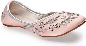 Fuchsia Amira Floral Embroidered Jutti Flat in Rosegold at Nordstrom, Size 11