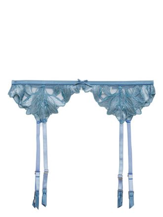 Fleur du Mal Velvet Lily embroidered garter belt - Blue
