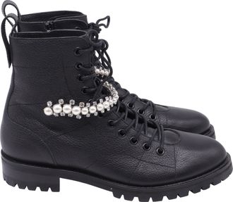 Jimmy Choo London Cruz Embellished Combat Boots in Black Leather