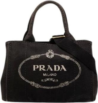 Prada Pre-owned Tote Bags, female, Black, Size: ONE SIZE Pre-owned Canapa Triangle Logo Canvas 2way Bag