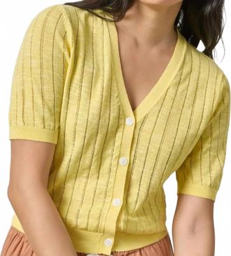 Lilla P Short Sleeves V-Neck Cardigan In Lemon