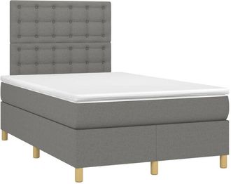 vidaXL Cama Box Spring Con Colch&oacute;n Y Led Tela Gris Oscuro 120x200 Cm Vidaxl