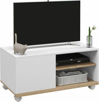 HOMCOM Homcom - Mueble Tv De Sal&oacute;n Moderno Con Ruedas Mesa Para Televisores De 42 Pulgadas M&oacute;dulo Tv Con 1 Puerta Y 2 Estantes De Almacenamiento 80x45x39,5 C
