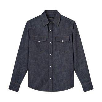 A.P.C. Casual Shirts, male, Blue, Size: M Western Shirt