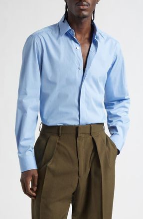 Tom Ford Cotton Poplin Button-Up Shirt in Pale Sky at Nordstrom, Size 41
