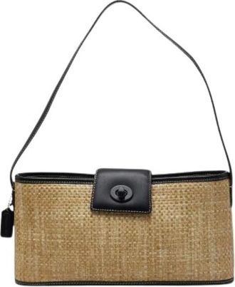 Coach Pre-owned Shoulder Bags, female, Beige, Size: ONE SIZE Pre-owned Straw Leather Shoulder Bag 6184