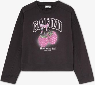 Ganni Mixed Crewneck with Raspberries - Size XS Organic Cotton