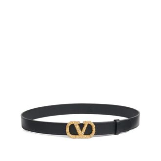Valentino Garavani Stijlvolle leren riem met uniek design - Dames - Riemen - Zwart - 80 CM - Leer - Accessoires