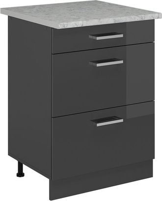 Vicco Mueble Bajo De Cocina R-line, Antracita Alto Brillo, 60 Cm Et M&aacute;rmol