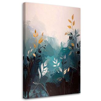 Feeby Cuadro Sobre Lienzo, Abstracci&oacute;n Turquesa De Hojas Y Plantas Naturaleza, 80x120